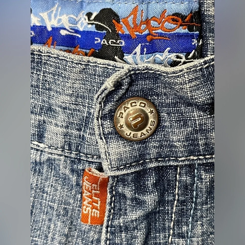 Vintage Paco Jeans Blue Wide Leg Skater Streetwear Jeans Boys 7 Embroidered